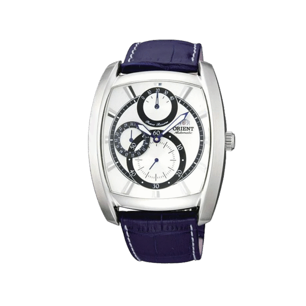 ORIENT: Automatic Tank Watch Power Reserve Indicator, Small Seconds White dial CEZAD003W