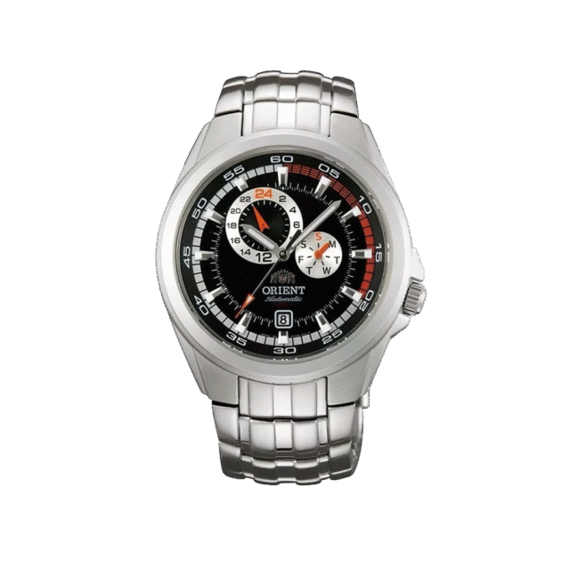 ORIENT: Rare Mach 7 Black Dial Automatic Watch Day Date Made In Japan (ET0B001B)