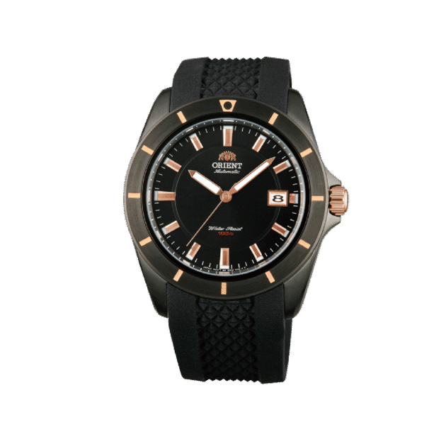 ORIENT: Prime Mechanical Sports Watch, Black Dial ER1V002B Silicon Strap Made in Japan