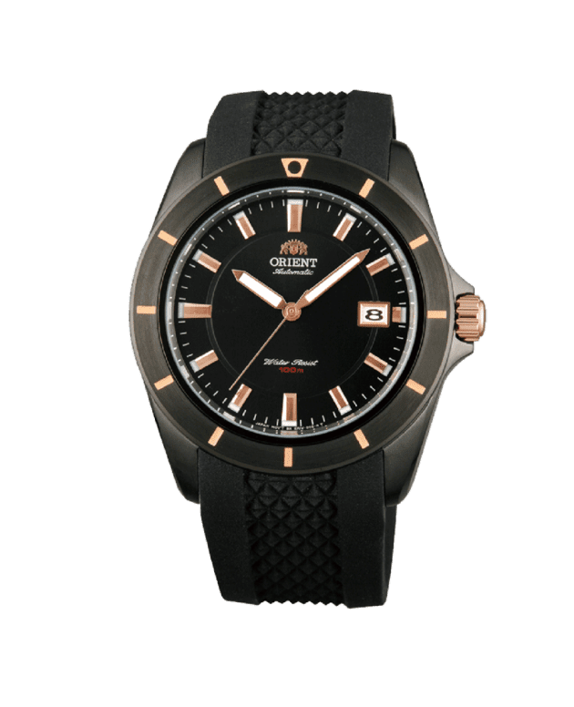 ORIENT: Prime Mechanical Sports Watch, Black Dial ER1V002B Silicon Strap Made in Japan