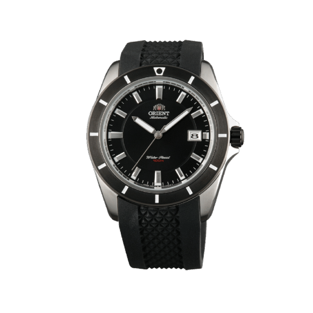 ORIENT: Prime Mechanical Sports Watch, Black Dial ER1V004B Silicon Strap Made in Japan