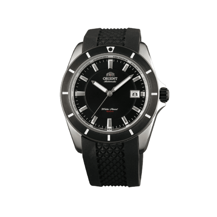 ORIENT: Prime Mechanical Sports Watch, Black Dial ER1V004B Silicon Strap Made in Japan