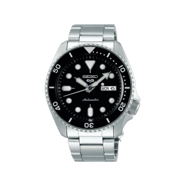 SEIKO: Seiko5 Mechanical Sports Watch, Metal Strap - Black Dial - 42.5mm (SRPD55K1) Made in Japan.
