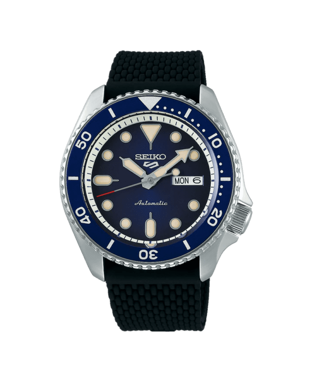 SEIKO: Seiko5 Mechanical Sports Watch, Silicon Strap - Blue Dial - 43mm (SRPD71K2) Made in Japan.