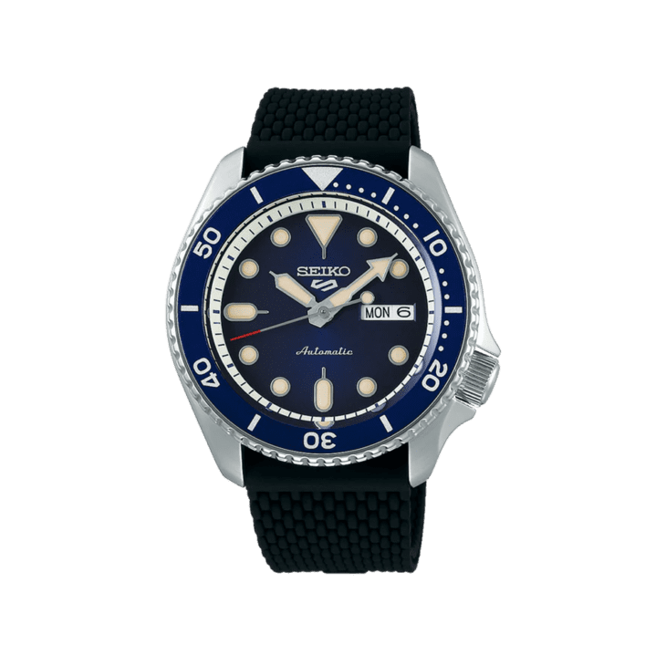 SEIKO: Seiko5 Mechanical Sports Watch, Silicon Strap - Blue Dial - 43mm (SRPD71K2) Made in Japan.
