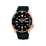 SEIKO: Seiko5 Mechanical Sports Watch, Leather Strap - Black Dial - 42.5mm (SRPD76K1) Made in Japan.