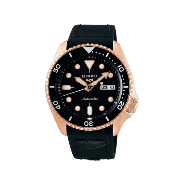SEIKO: Seiko5 Mechanical Sports Watch, Leather Strap - Black Dial - 42.5mm (SRPD76K1) Made in Japan.