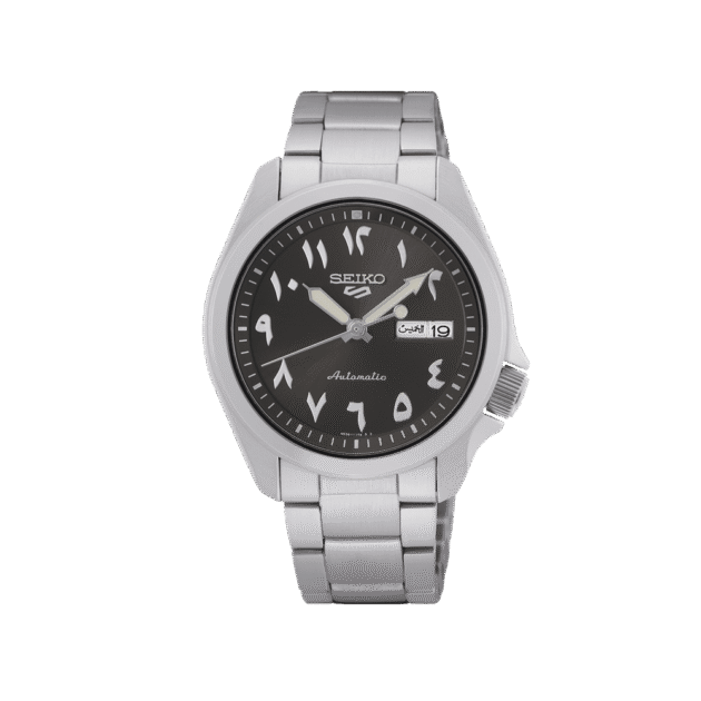 SEIKO: Seiko5 Mechanical Sports Watch, Metal Strap -Arabic Black Dial - 39.4mm (SRPH47K1) Made in Japan.