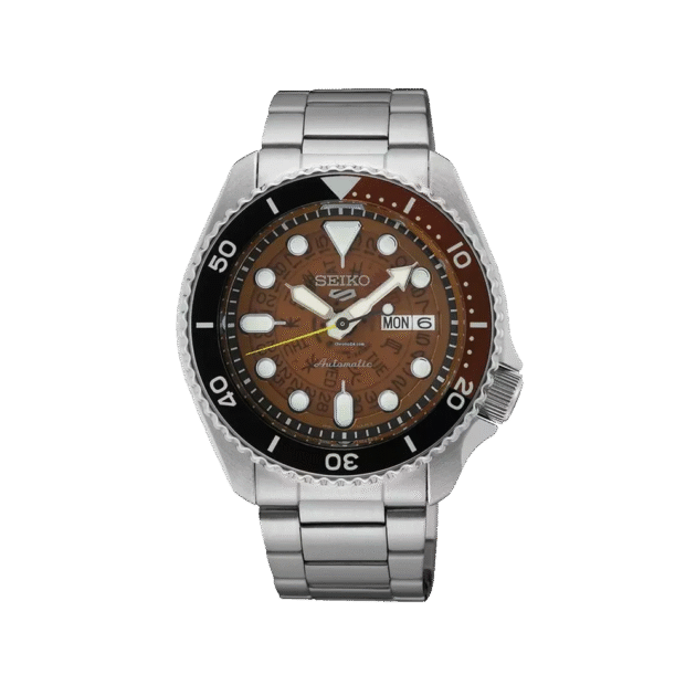 SEIKO: Seiko5 Mechanical Sports Watch, Metal Strap - Orange Dial - 42.5mm (SRPJ47K1) Made in Japan.