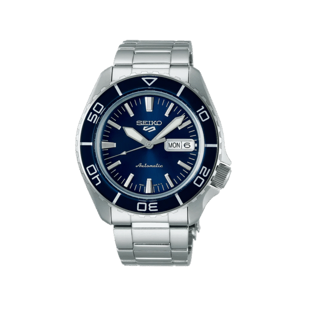 SEIKO: Seiko5 Mechanical Sports Watch, Metal Strap - Blue Dial - 42.5mm (SRPK97K1) Made in Japan.