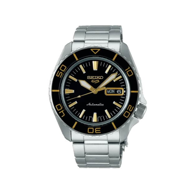 SEIKO: Seiko5 Mechanical Sports Watch, Metal Strap - Black Dial - 42.5mm (SRPK99K1) Made in Japan.