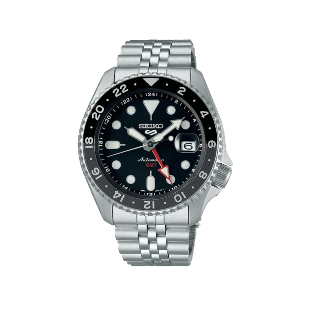 SEIKO: Seiko5 GMT Mechanical Sports Watch, Metal Strap - Black Dial - 43mm (SSK001K1) Made in Japan.