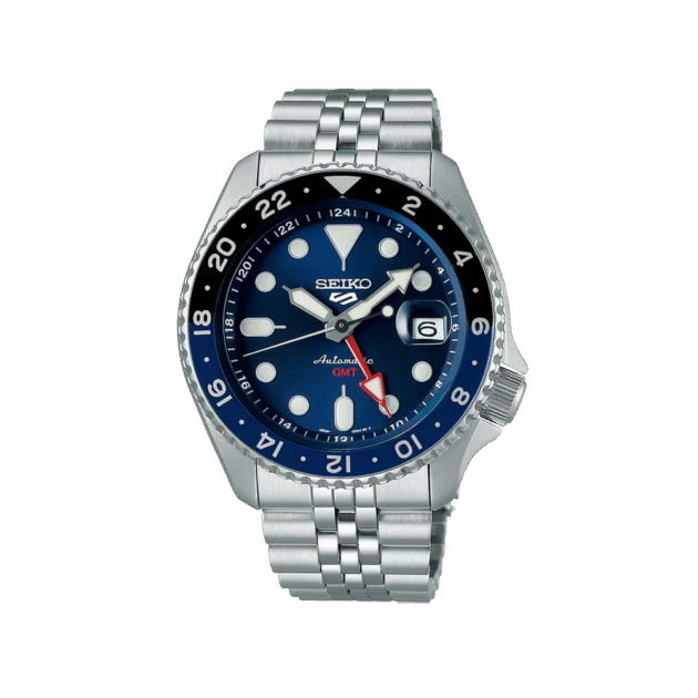 SEIKO: Seiko5 GMT Mechanical Sports Watch, Metal Strap - Blue Dial - 43mm (SSK003K1) Made in Japan.
