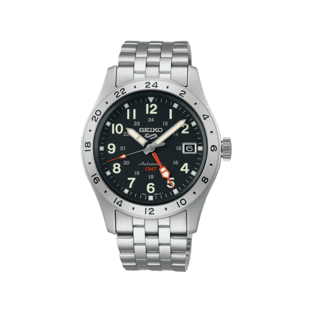 SEIKO: Seiko5 Mechanical ‘Field’ ‘Deploy’ Mechanical GMT Watch, Metal Strap - Black Dial - 39.4mm (SSK023K1) Made in Japan.