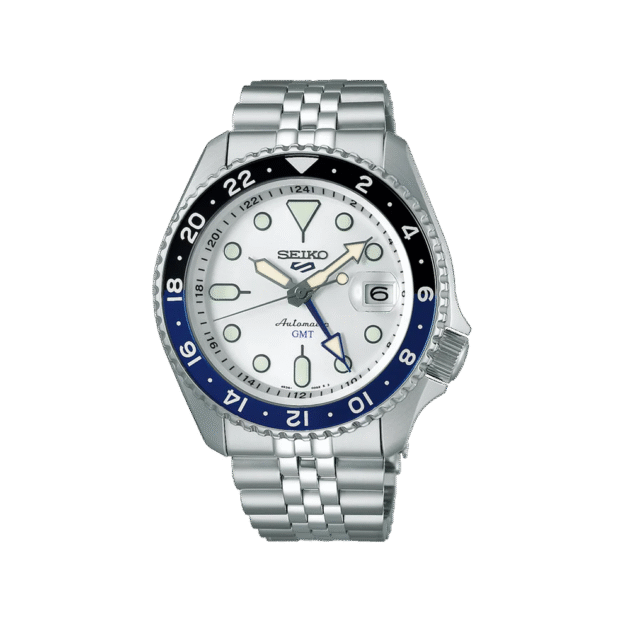 SEIKO: Seiko5 GMT Mechanical Sports Watch, Metal Strap - White Dial - 42.5mm (SSK033K1) Made in Japan.